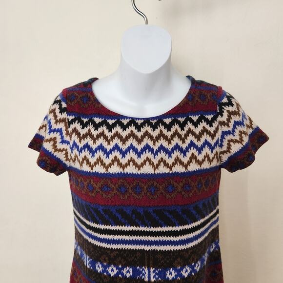 LONDON TIMES Multi Print Short Sleeves Pleated Knit Dress Size 2P - Picture 5 of 11